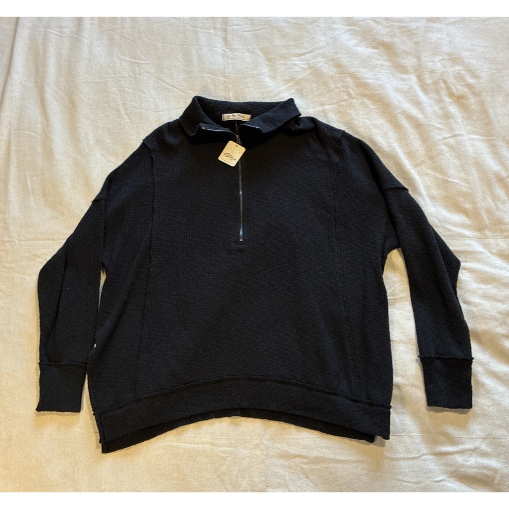 Free People Women's Sweater Small Dark Gray‎ Walk Away Half Zip Tunic Oversized